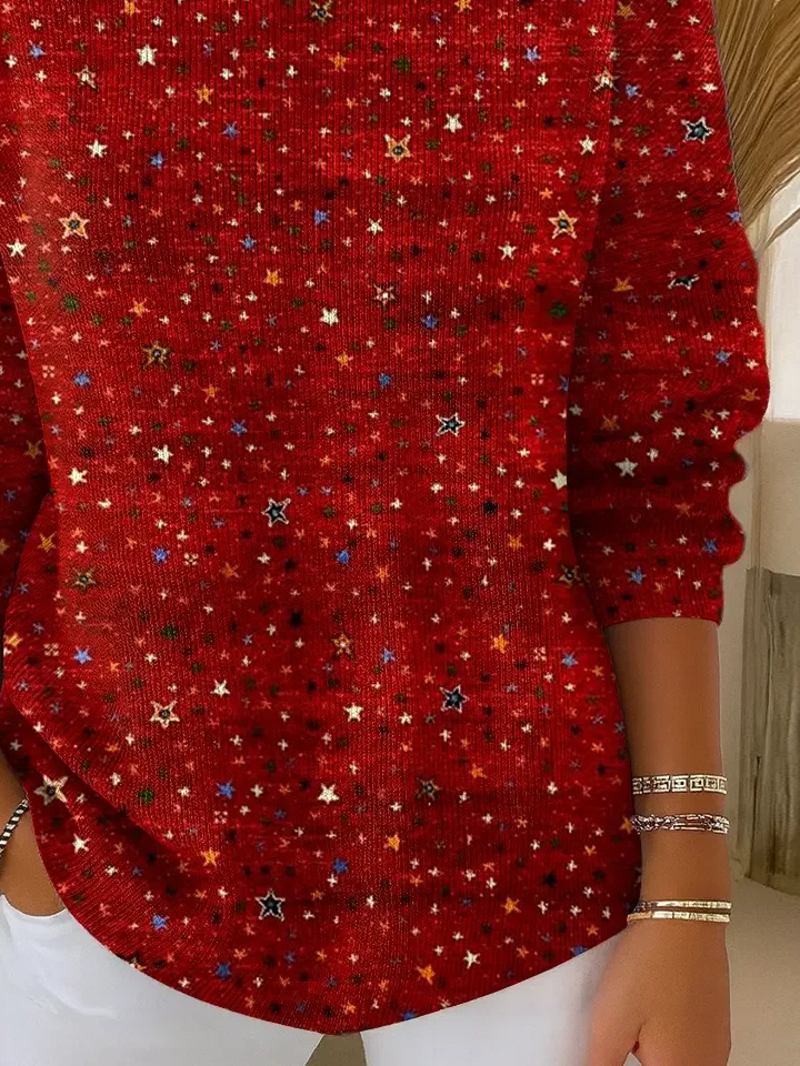 Damen Stern Print Frühling/Herbst Lässig Langarm Rundhals Pullover