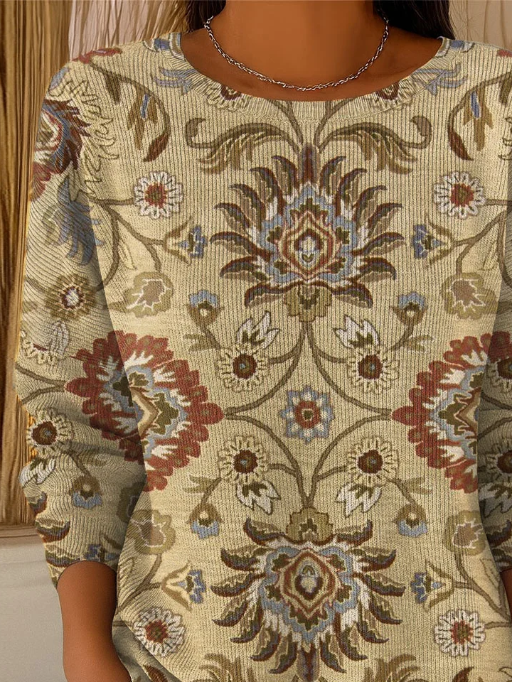 Damen Geblümt Print Frühling/Herbst Lässig Langarm Rundhals Pullover