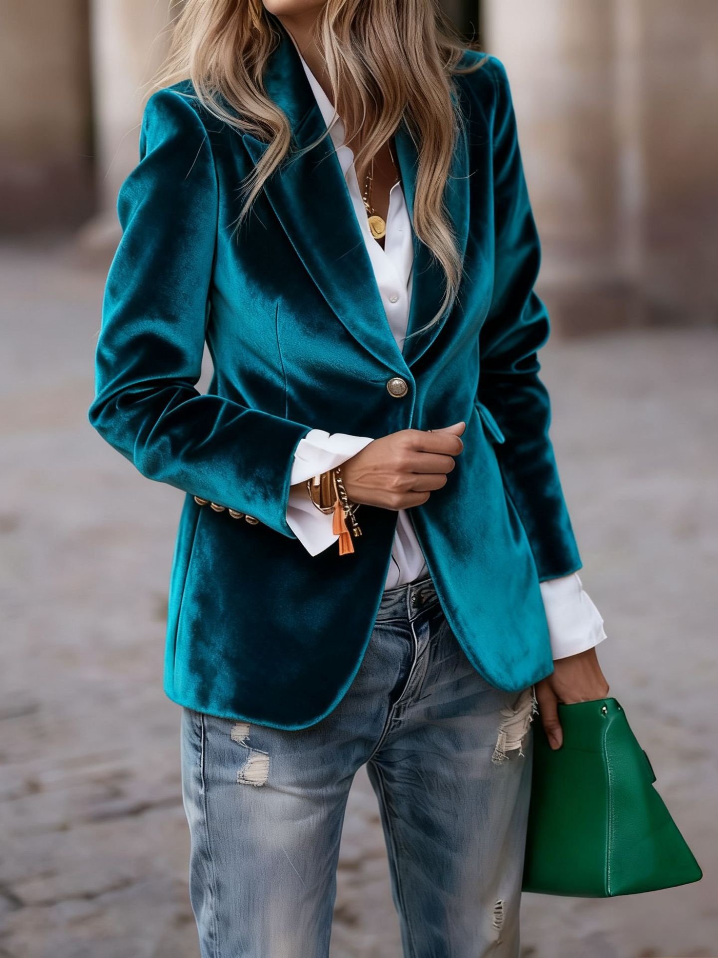 Damen Unifarben Frühling/Herbst Oberbekleidung Retro Nahtverarbeitung Langarm Reverskragen Regelmäßig Blazer