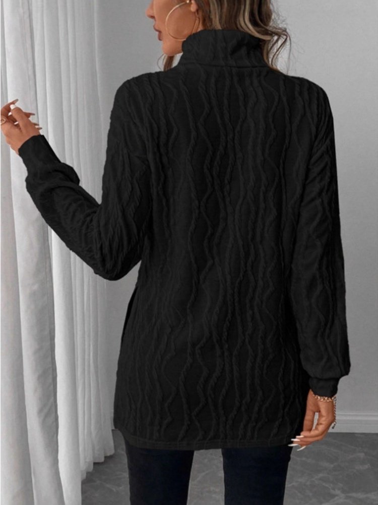 Damen Unifarben Langarm T-Shirts T-Shirt Rollkragen Geprägt Lässig Frühling/Herbst Oberteile