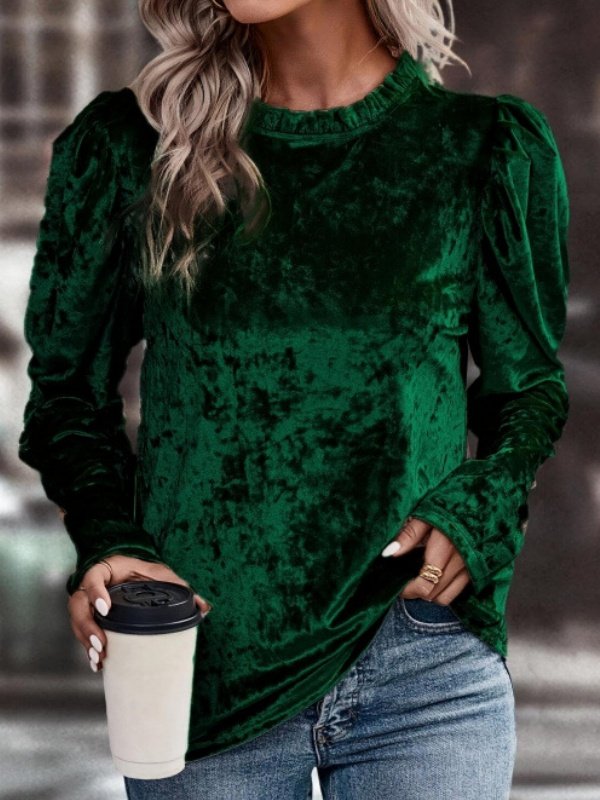 Damen Unifarben Langarm T-Shirts T-Shirt Rundhals Nahtverarbeitung Retro Frühling/Herbst Oberteile