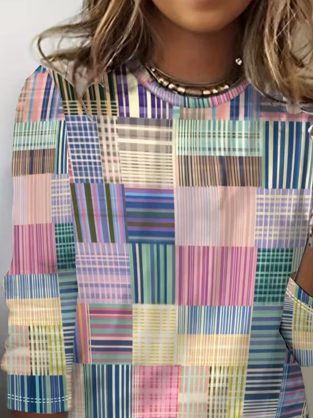 Damen Abstrakt Langarm T-Shirts T-Shirt Rundhals Print Lässig Frühling/Herbst T-Shirt mit Grafik Oberteile