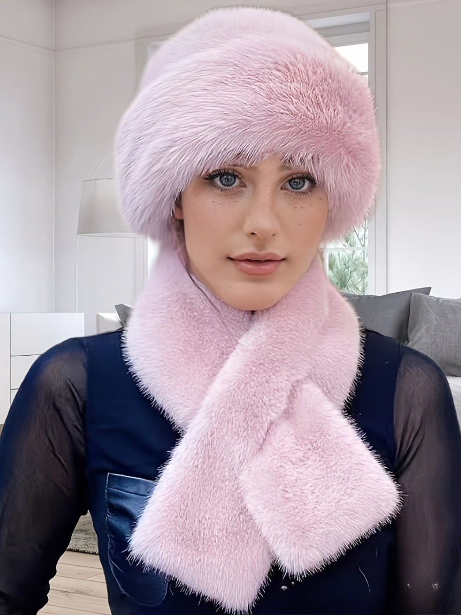 Winter mongolisch Hut, Plüsch Hut und Schal für Damen Verdickt Warm stilvoll Ohr-Abdeckung Hut Faux Nerz Pelz 2 Stück Set