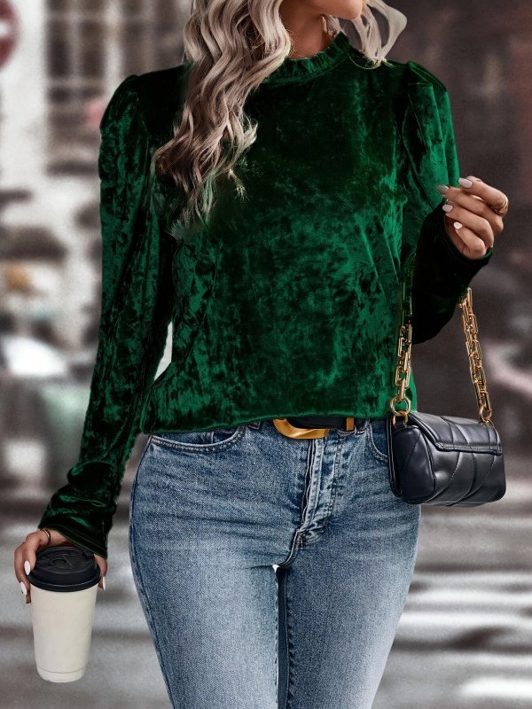 Damen Unifarben Langarm T-Shirts T-Shirt Rundhals Nahtverarbeitung Retro Frühling/Herbst Oberteile