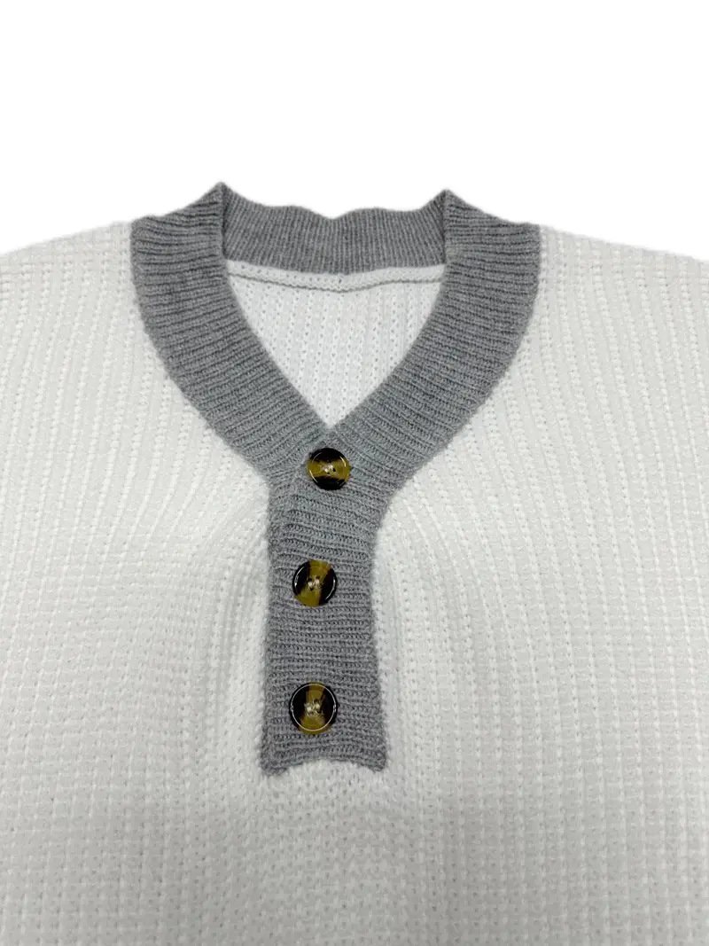 Damen Unifarben Nahtverarbeitung Winter Straße Langarm V-Ausschnitt Pullover