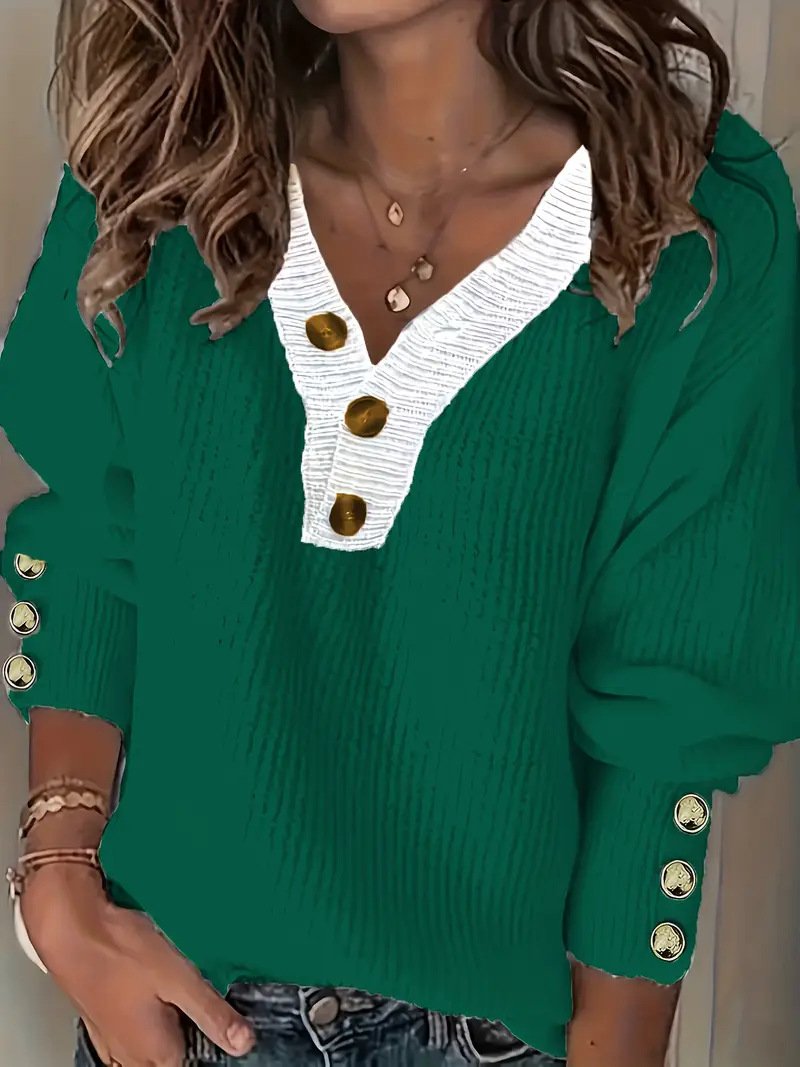 Damen Unifarben Nahtverarbeitung Winter Straße Langarm V-Ausschnitt Pullover