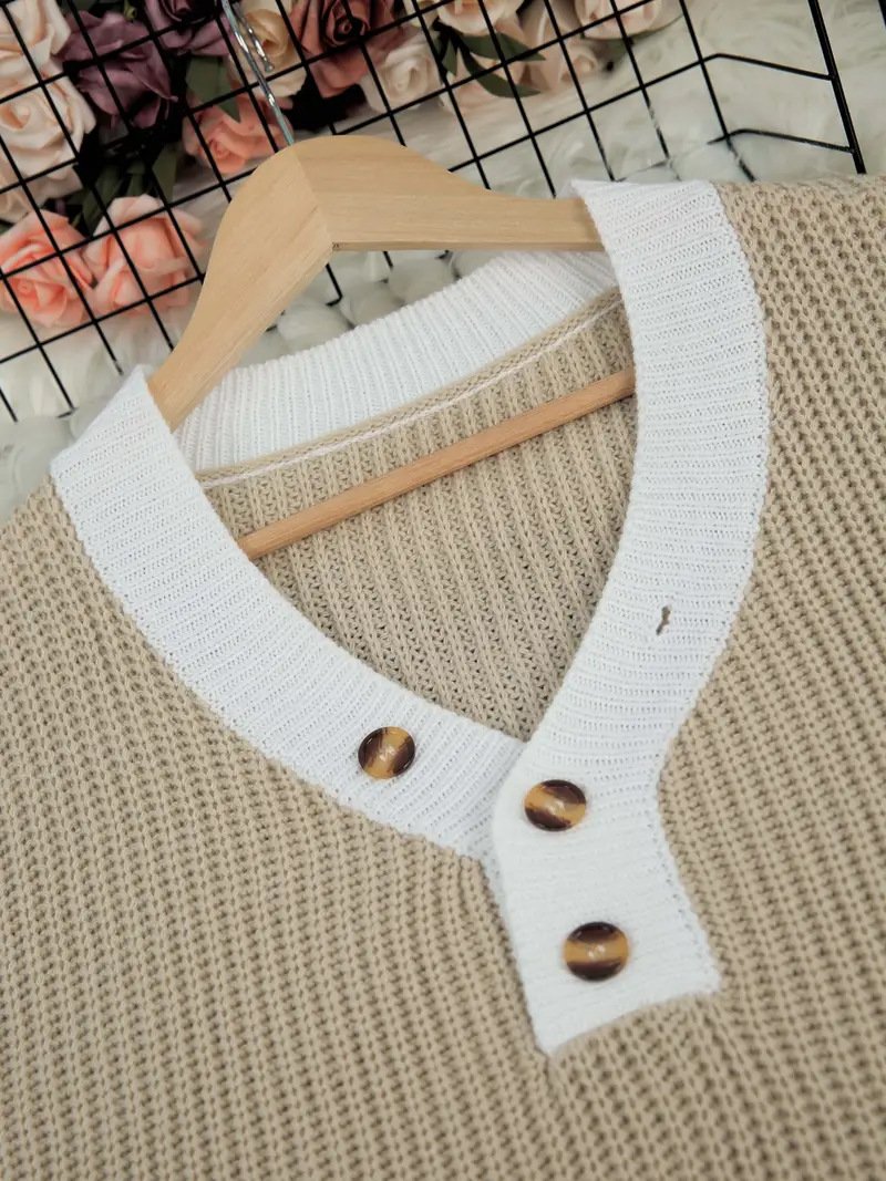 Damen Unifarben Nahtverarbeitung Winter Straße Langarm V-Ausschnitt Pullover