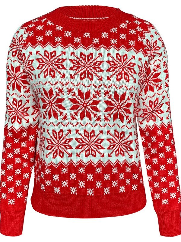 Damen Unifarben Print Winter Lässig Langarm Rundhals Pullover