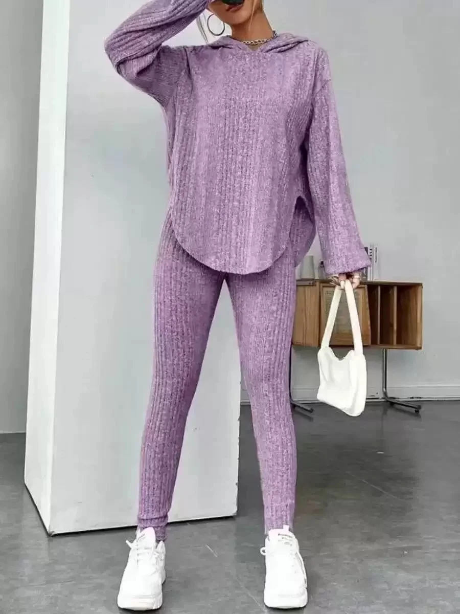 Damen Unifarben Geprägt Zweiteiliges Set Täglich Langarm Lässig Frühling/Herbst Bluse mit Hose Matching Set