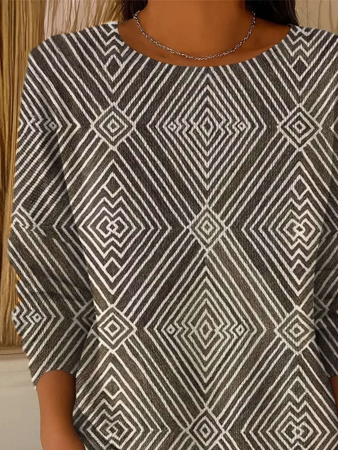 Damen Abstrakt Print Frühling/Herbst Lässig Langarm Rundhals Pullover