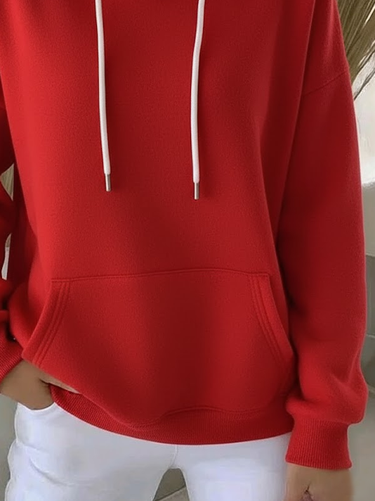 Damen Unifarben Frühling/Herbst Print Langarm Lässig Täglich Kapuze