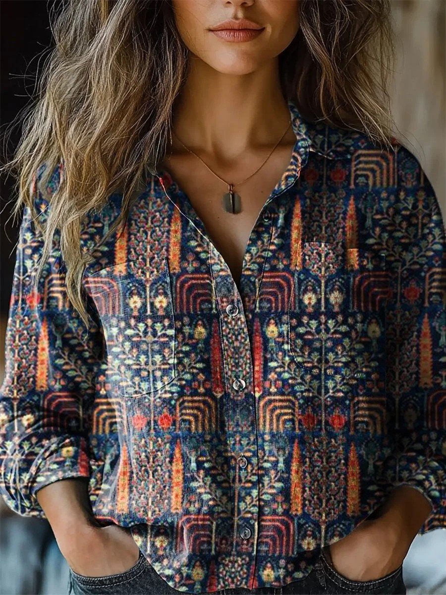 Damen Langarm Bluse Frühling/Herbst 3d Drucken Schalkragen Täglich Ausgehen Retro Oberteile