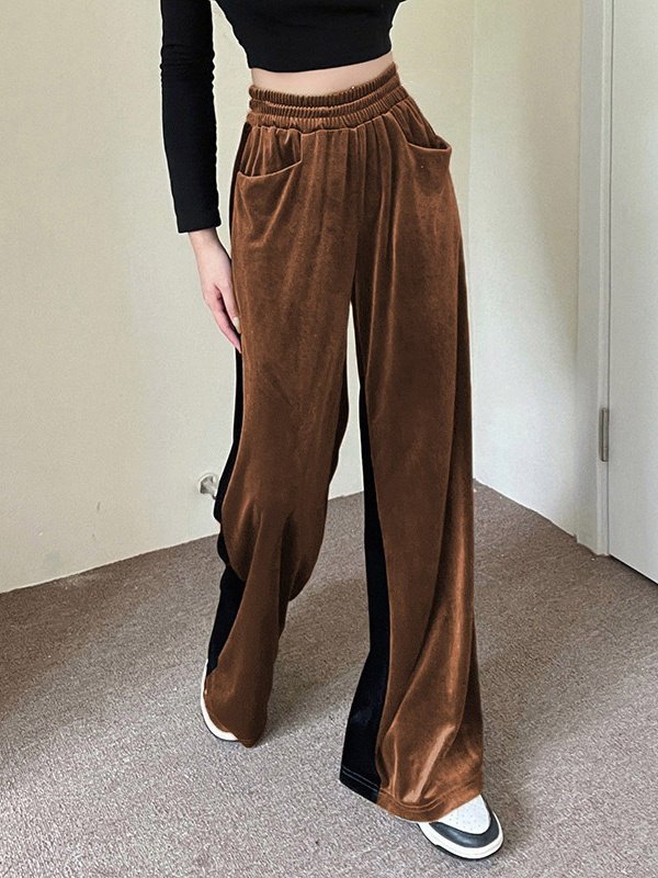 Damen Farbblock Lang Elastische Taille Hose Lässig Frühling/Herbst Hose