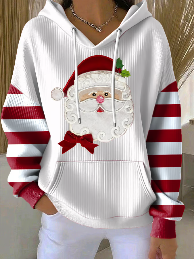 Damen Gestreift Frühling/Herbst Print Langarm Lässig Täglich Kapuze