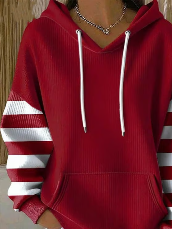 Damen Gestreift Frühling/Herbst Print Langarm Lässig Täglich Kapuze