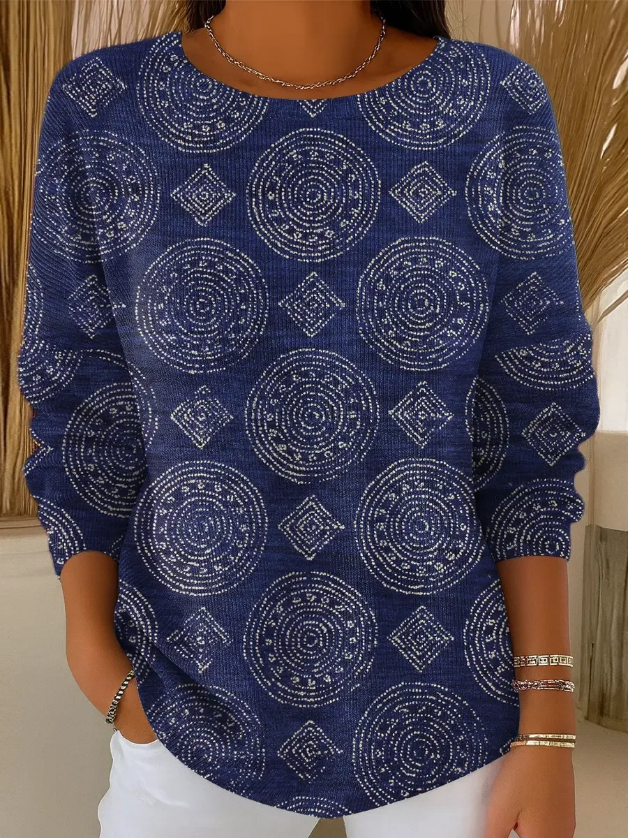 Damen Abstrakt Print Frühling/Herbst Lässig Langarm Rundhals Pullover