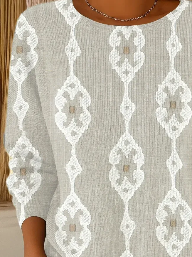 Damen Abstrakt Print Frühling/Herbst Lässig Langarm Rundhals Pullover