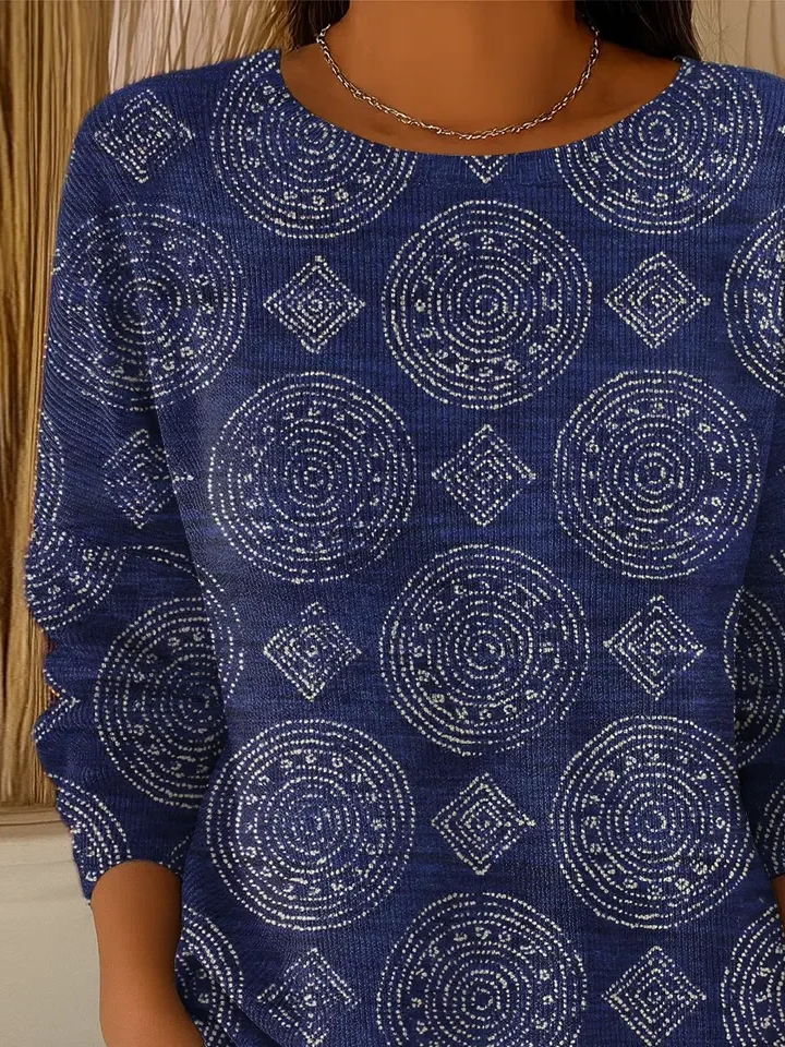 Damen Abstrakt Print Frühling/Herbst Lässig Langarm Rundhals Pullover