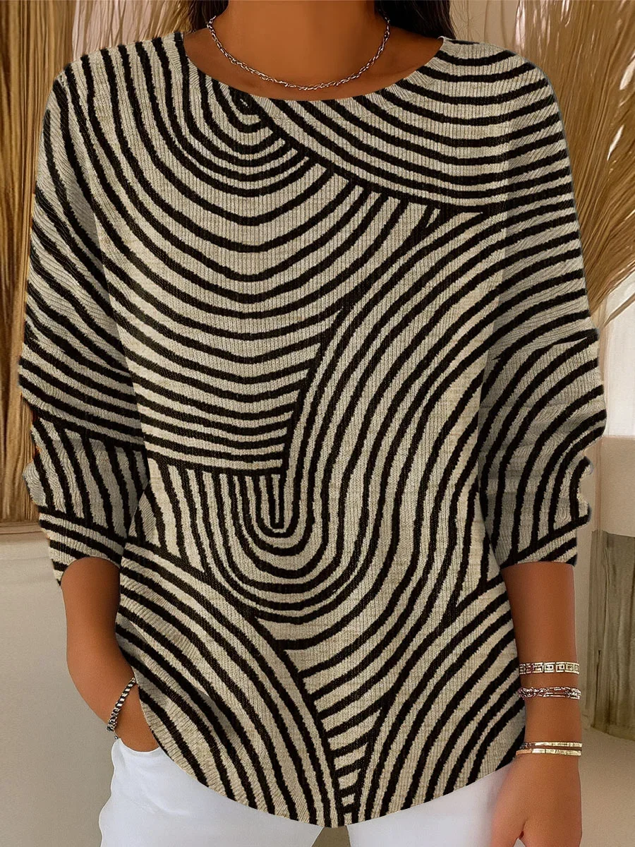Damen Abstrakt Print Frühling/Herbst Lässig Langarm Rundhals Pullover