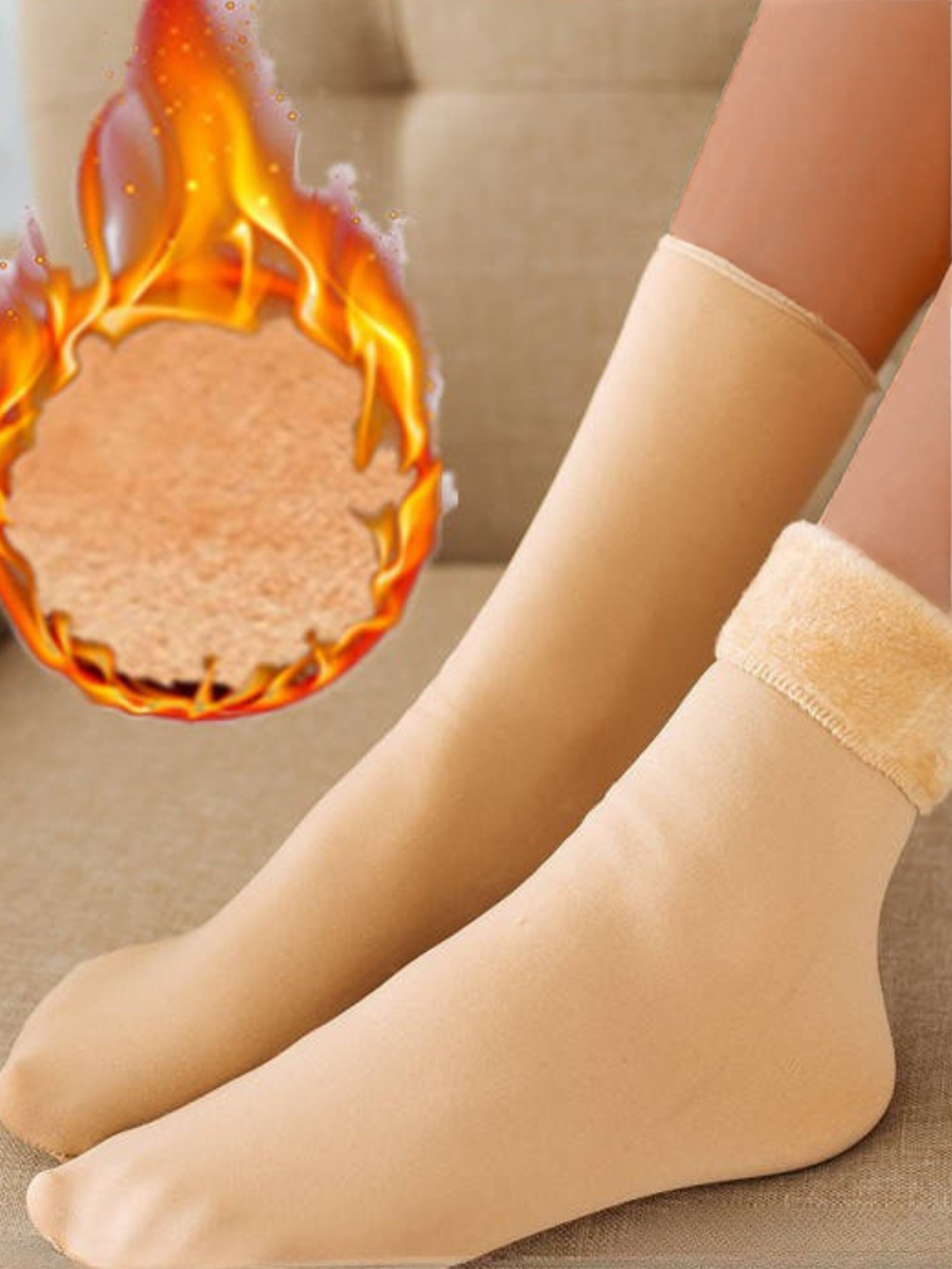 Damen Warm Hitze-behalten und Kalt-beständig Schnee Socken -20°c mit Vlies-Futter Verdickt Socken für den Boden Herbst und Winter Kältebeständig selbsterhitzend Fleisch-farbig Mitte der Wade Socken