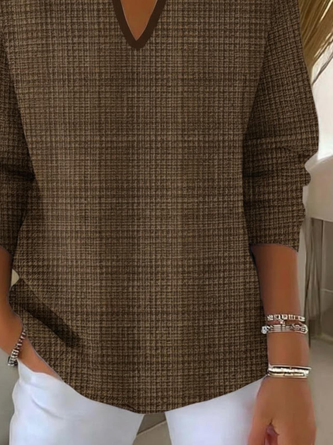 Damen Abstrakt Print Frühling/Herbst Lässig Langarm Schalkragen Pullover