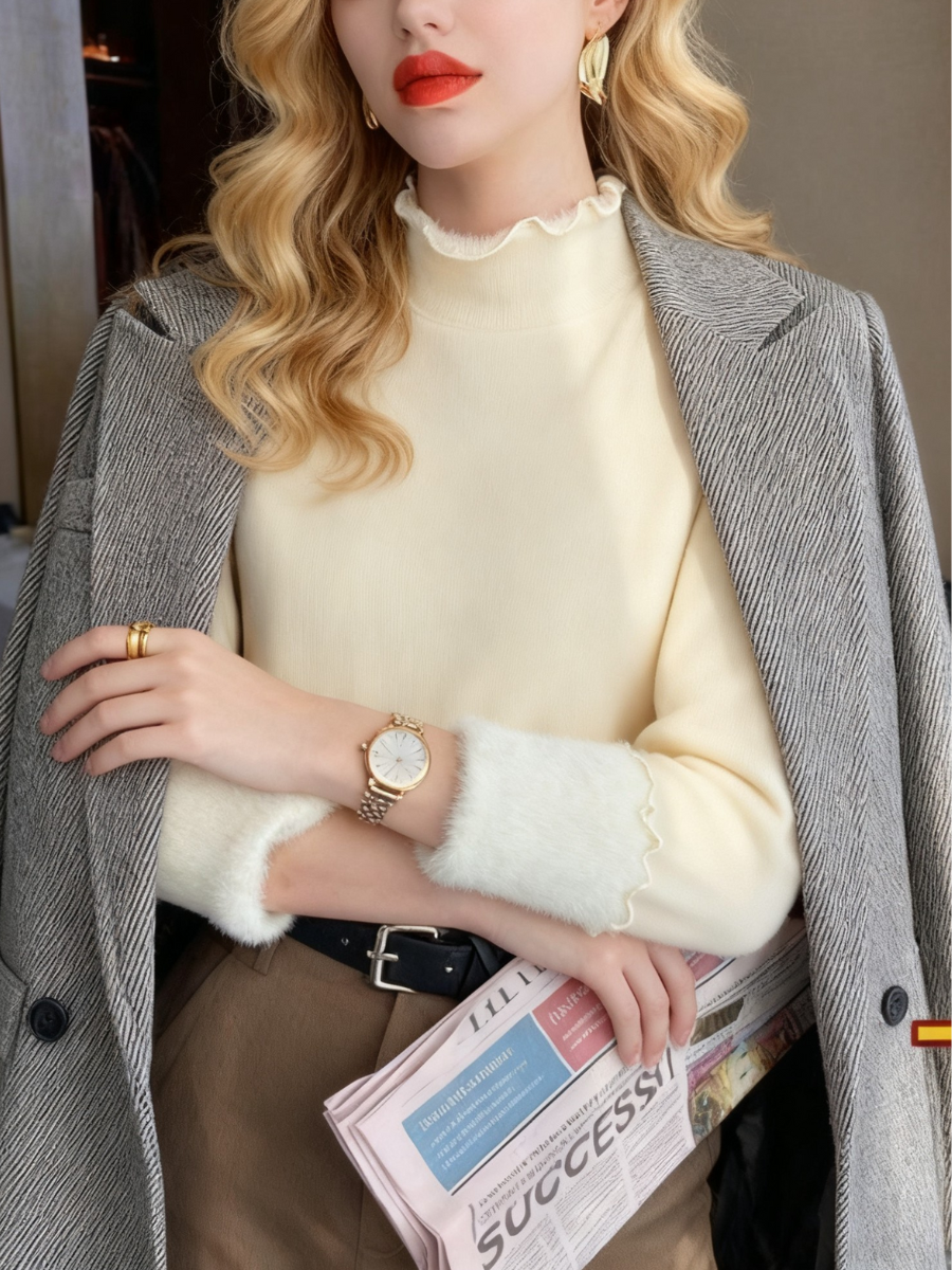 Damen Unifarben Langarm T-Shirts T-Shirt Mock Neck Nahtverarbeitung Lässig Frühling/Herbst Oberteile