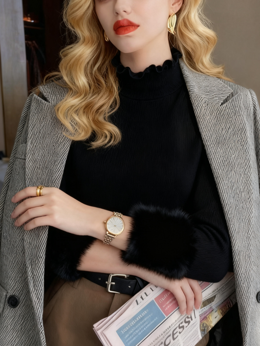 Damen Unifarben Langarm T-Shirts T-Shirt Mock Neck Nahtverarbeitung Lässig Frühling/Herbst Oberteile