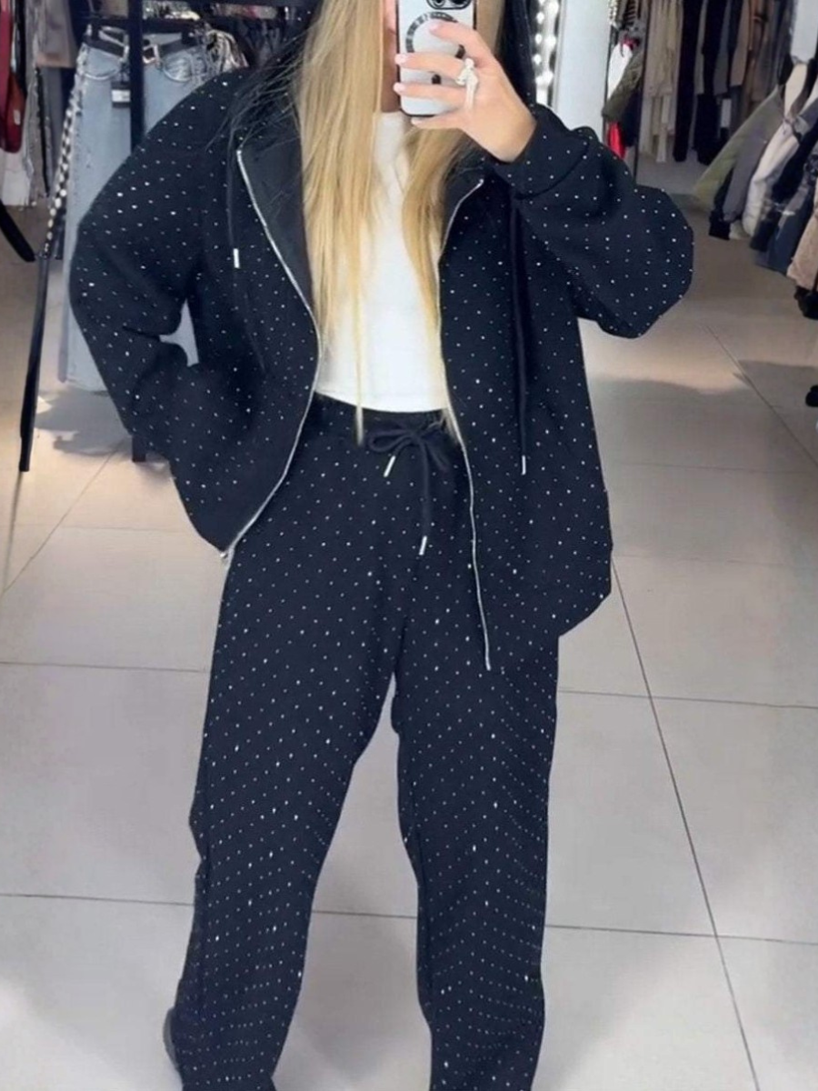 Damen Unifarben Nahtverarbeitung Zweiteiliges Set Täglich Langarm Lässig Frühling/Herbst Bluse mit Hose Matching Set