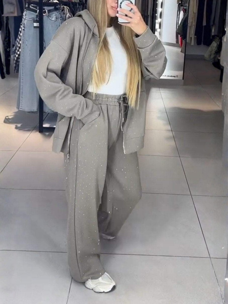 Damen Unifarben Nahtverarbeitung Zweiteiliges Set Täglich Langarm Lässig Frühling/Herbst Bluse mit Hose Matching Set