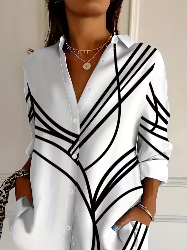 Damen Abstrakt Langarm Bluse Frühling/Herbst Schnalle Hemdkragen Normale Ärmel Täglich Lässig Oberteile