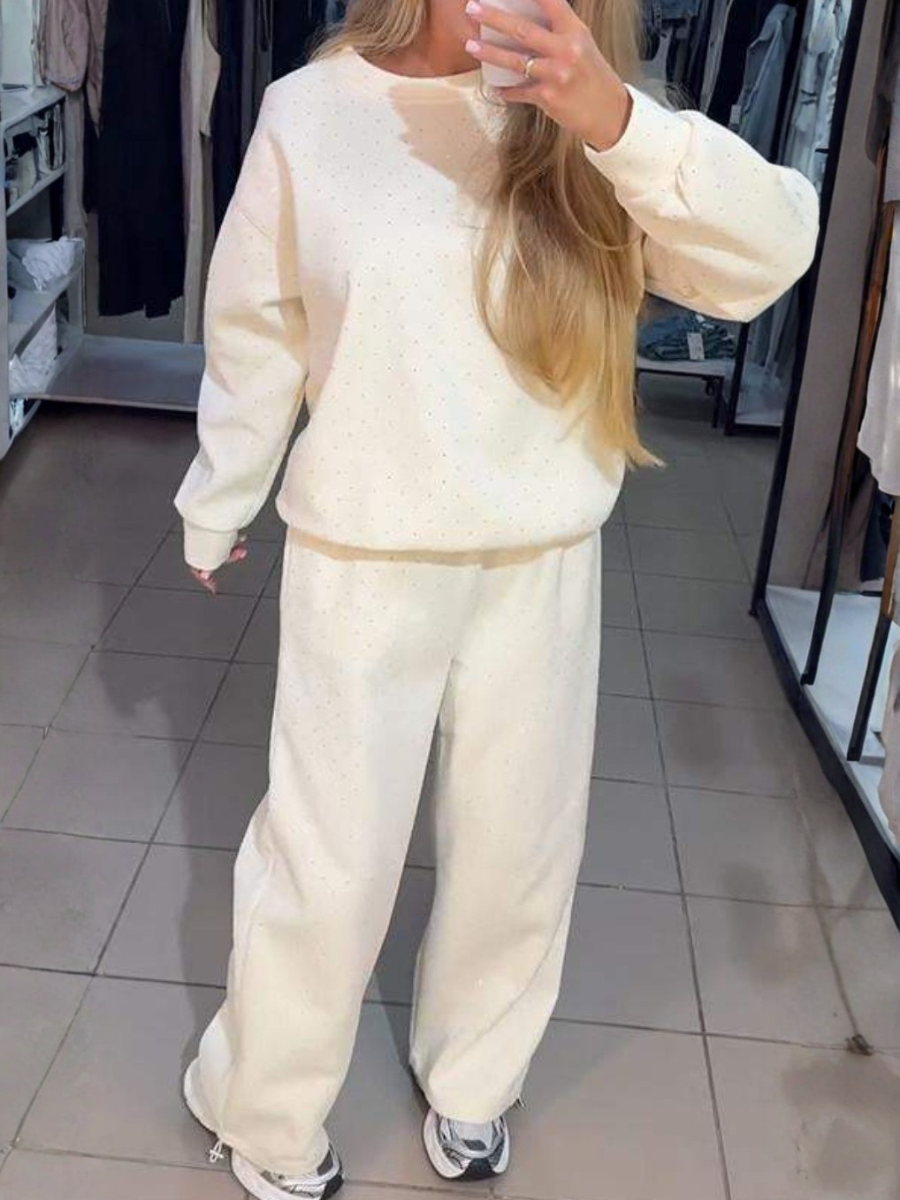 Damen Unifarben Nahtverarbeitung Zweiteiliges Set Täglich Langarm Lässig Frühling/Herbst Bluse mit Hose Matching Set