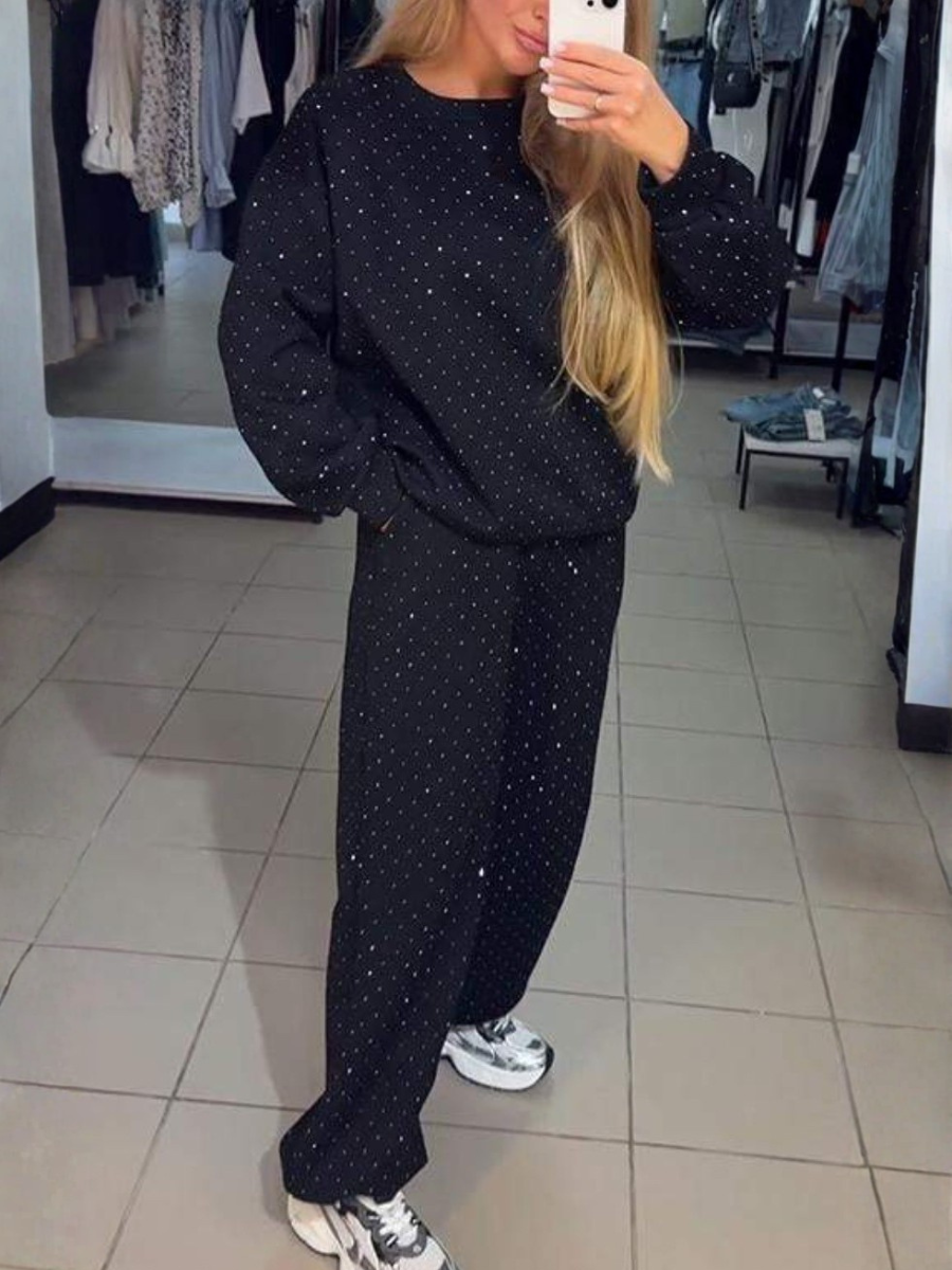 Damen Unifarben Nahtverarbeitung Zweiteiliges Set Täglich Langarm Lässig Frühling/Herbst Bluse mit Hose Matching Set