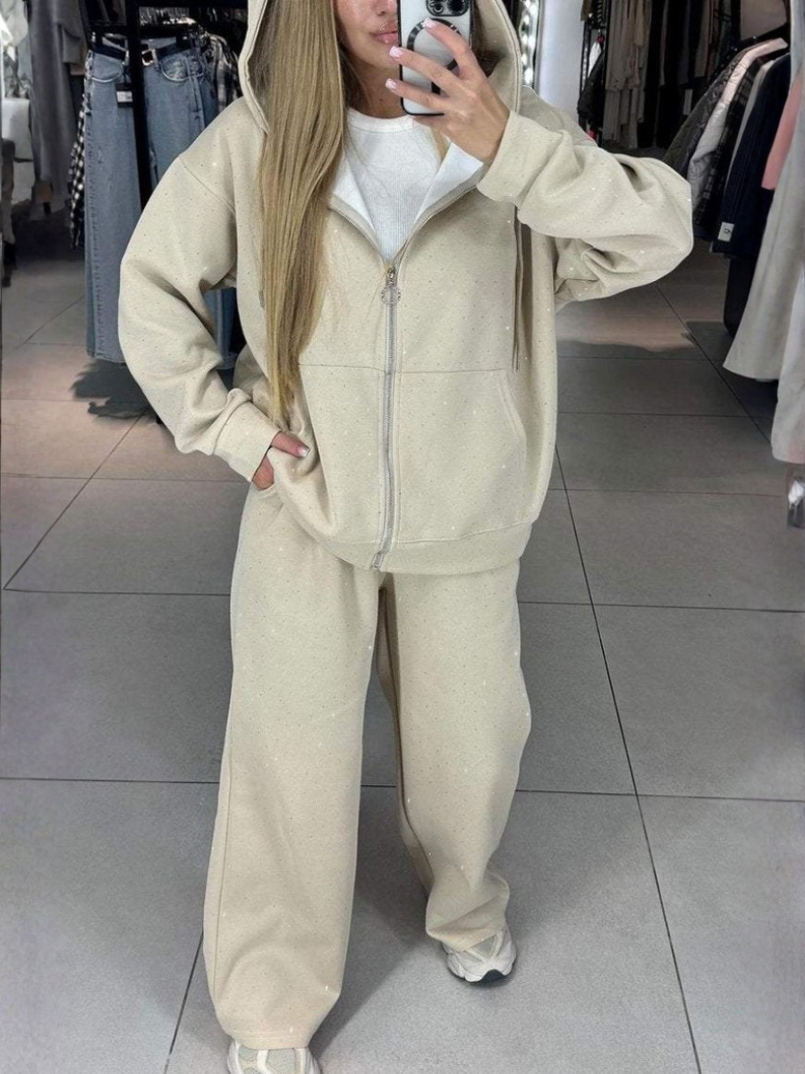 Damen Unifarben Nahtverarbeitung Zweiteiliges Set Täglich Langarm Lässig Frühling/Herbst Bluse mit Hose Matching Set