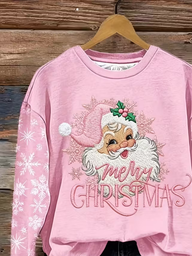 Damen Weihnachtsmann Rundhals Print Lässig Frühling/Herbst Langarm Sweatshirt