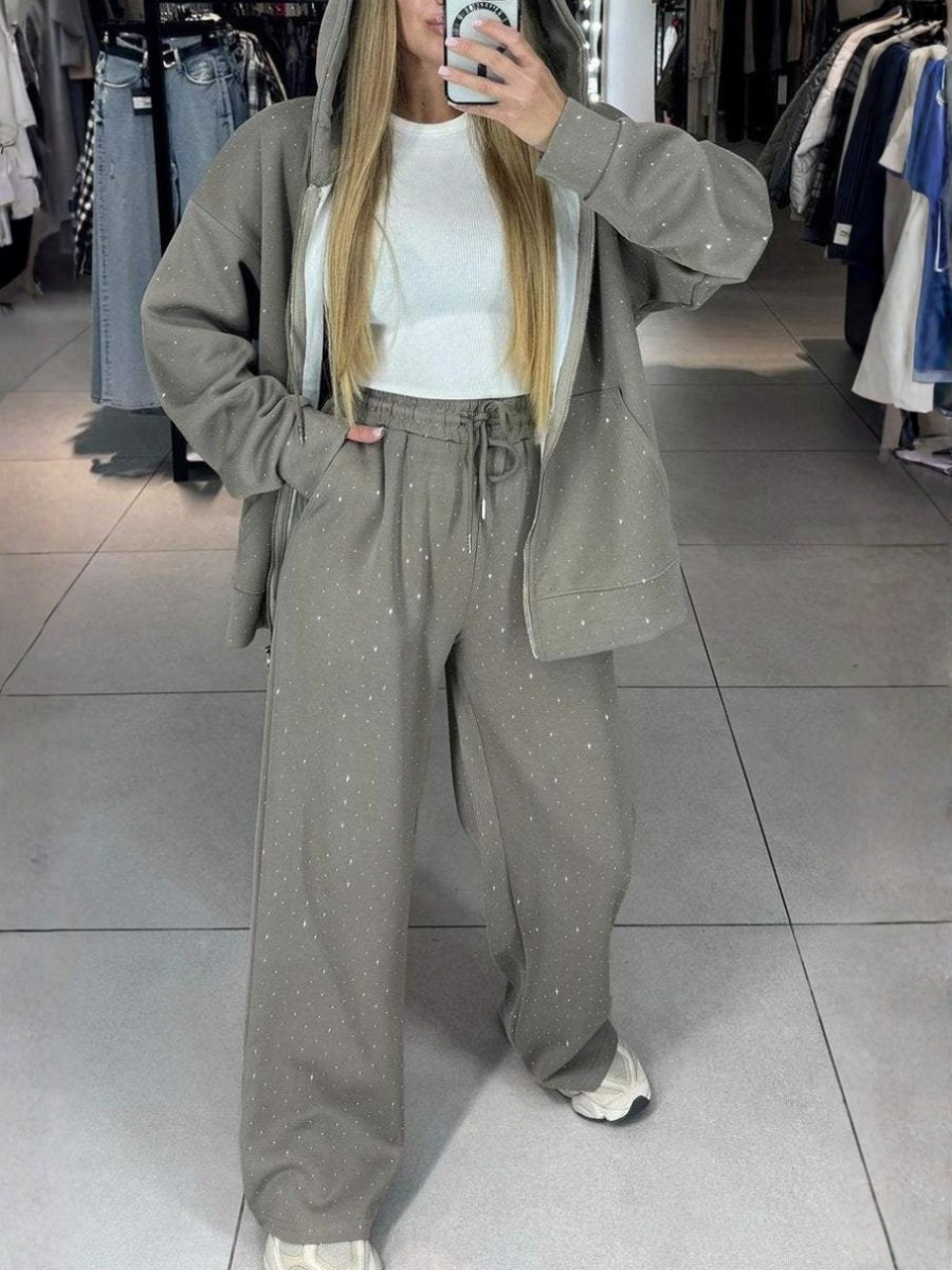 Damen Unifarben Nahtverarbeitung Zweiteiliges Set Täglich Langarm Lässig Frühling/Herbst Bluse mit Hose Matching Set