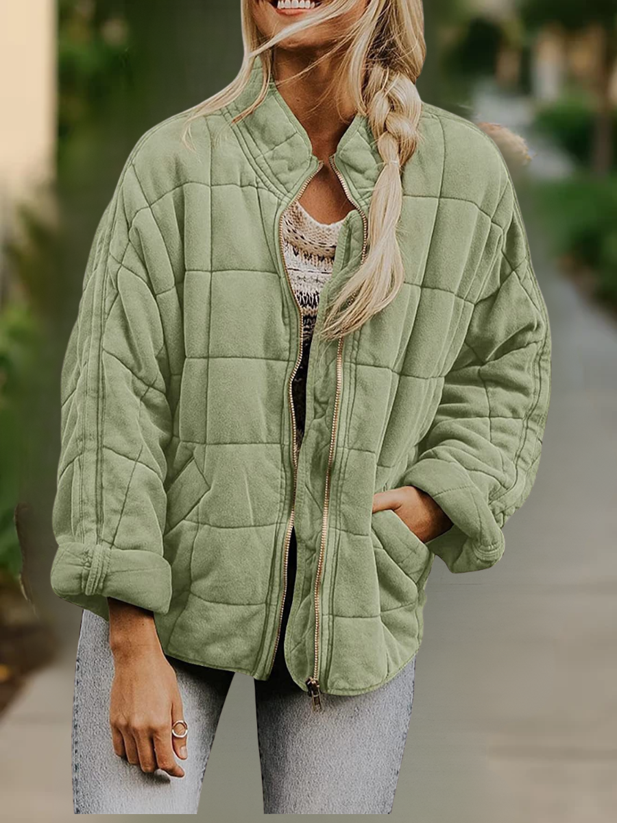 Damen Frühling/Herbst Oberbekleidung Lässig Nahtverarbeitung Unifarben Langarm Stehkragen Jacke