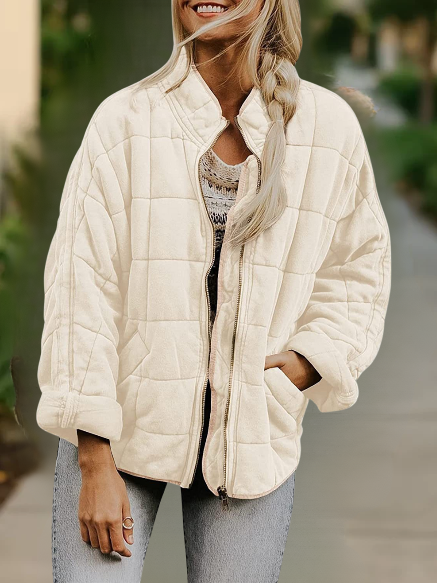 Damen Frühling/Herbst Oberbekleidung Lässig Nahtverarbeitung Unifarben Langarm Stehkragen Jacke