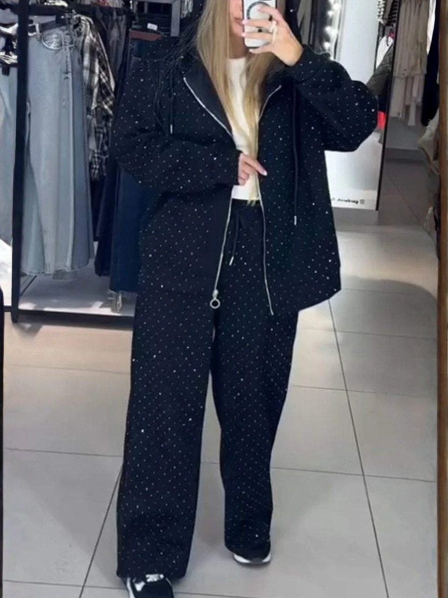 Damen Unifarben Nahtverarbeitung Zweiteiliges Set Täglich Langarm Lässig Frühling/Herbst Bluse mit Hose Matching Set