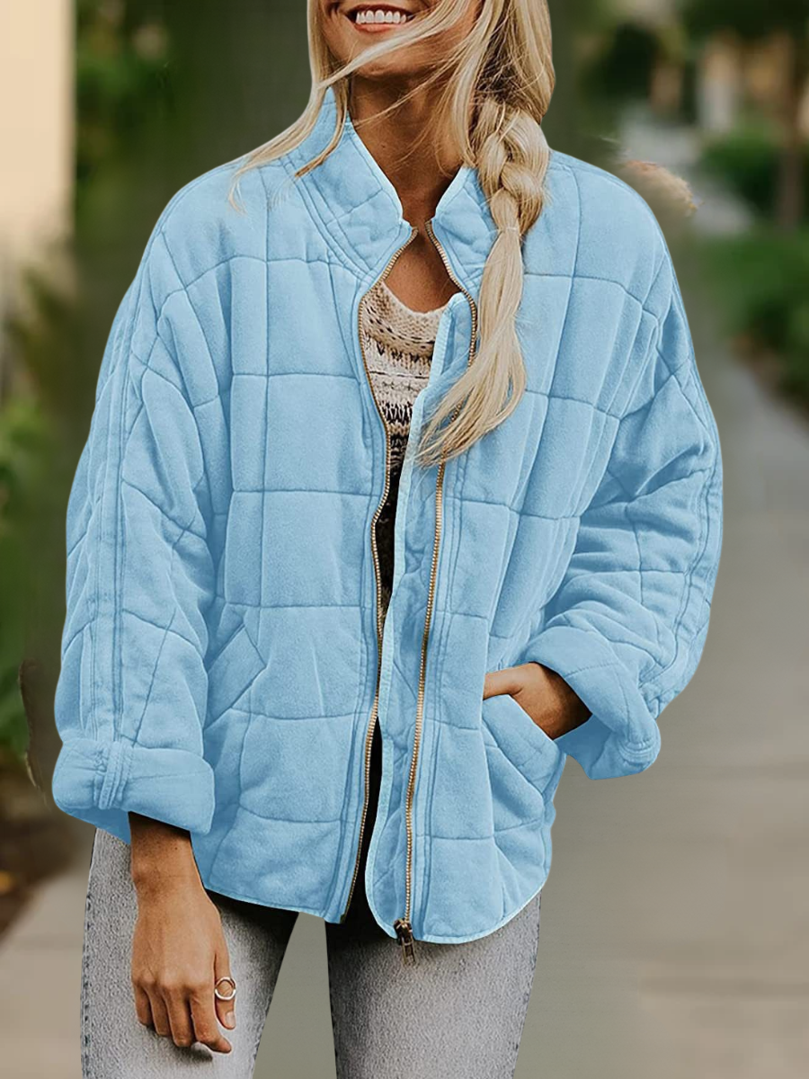 Damen Frühling/Herbst Oberbekleidung Lässig Nahtverarbeitung Unifarben Langarm Stehkragen Jacke