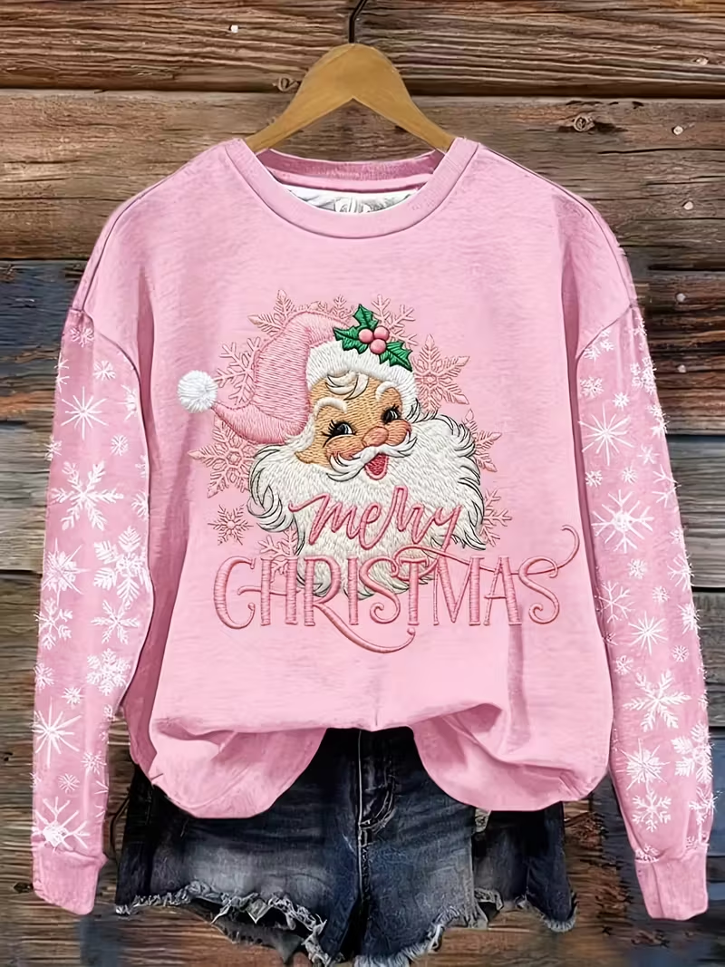 Damen Weihnachtsmann Rundhals Print Lässig Frühling/Herbst Langarm Sweatshirt