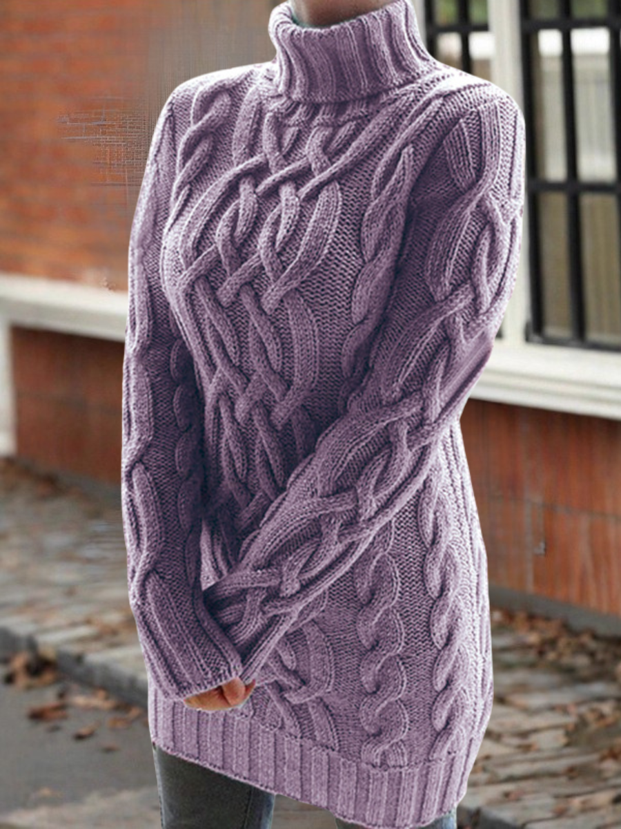 Damen Unifarben Jacquard Winter Straße Langarm Mock Neck Pullover