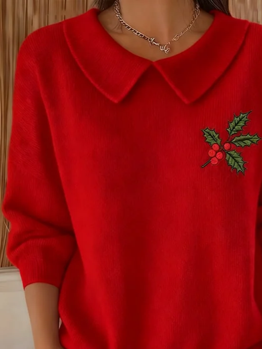 Damen Weihnachten Print Frühling/Herbst Lässig Langarm Schalkragen Pullover