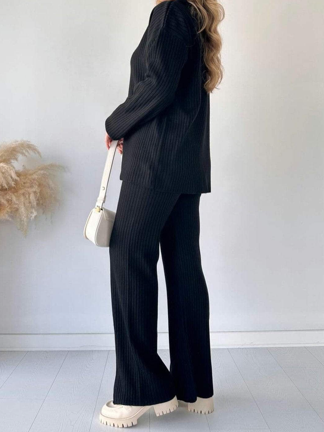 Damen Unifarben Nahtverarbeitung Zweiteiliges Set Täglich Langarm Lässig Frühling/Herbst Bluse mit Hose Matching Set