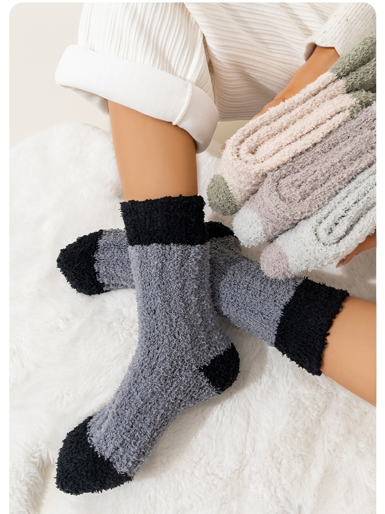 Korallenfarbe Vlies Mitte der Wade Socken Herbst und Winter Damen Zuhause Warm mit Vlies-Futter Dick Plüsch Socken für Etagen