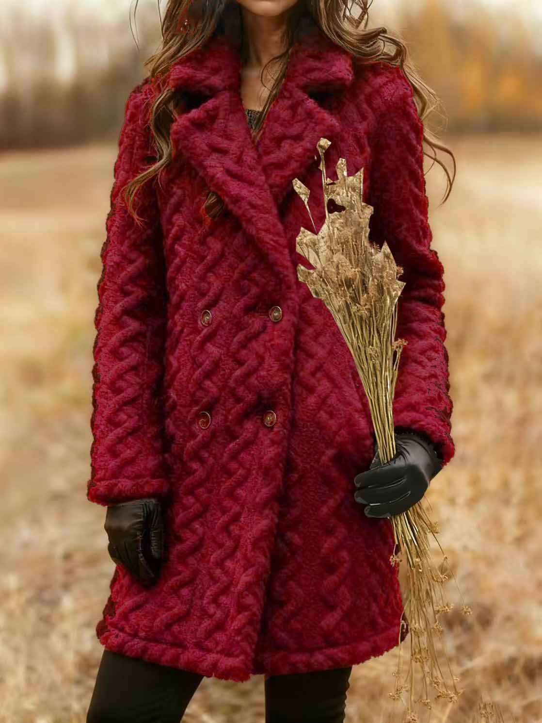 Damen Unifarben Winter Oberbekleidung Lässig Jacquard Mittellang Schalkragen Mantel