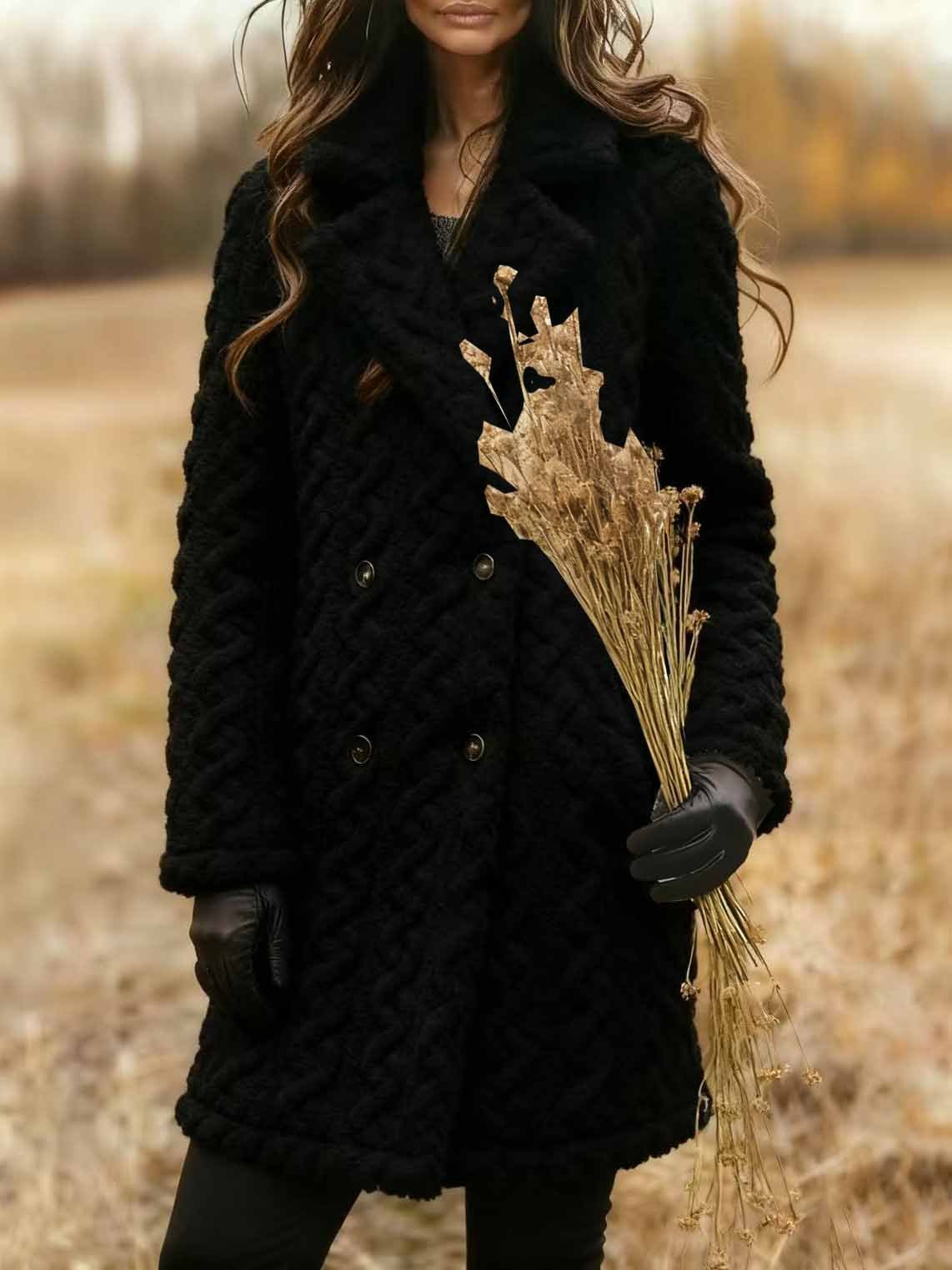 Damen Unifarben Winter Oberbekleidung Lässig Jacquard Mittellang Schalkragen Mantel