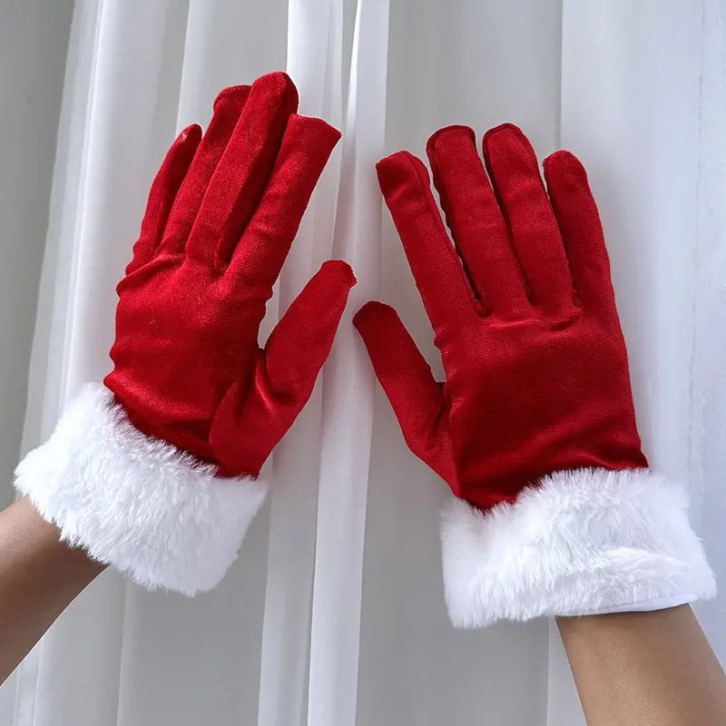 Damen Weihnachten Handschuhe Mit Kunstpelz Trimmen Elastisch Party Warm Dekoration