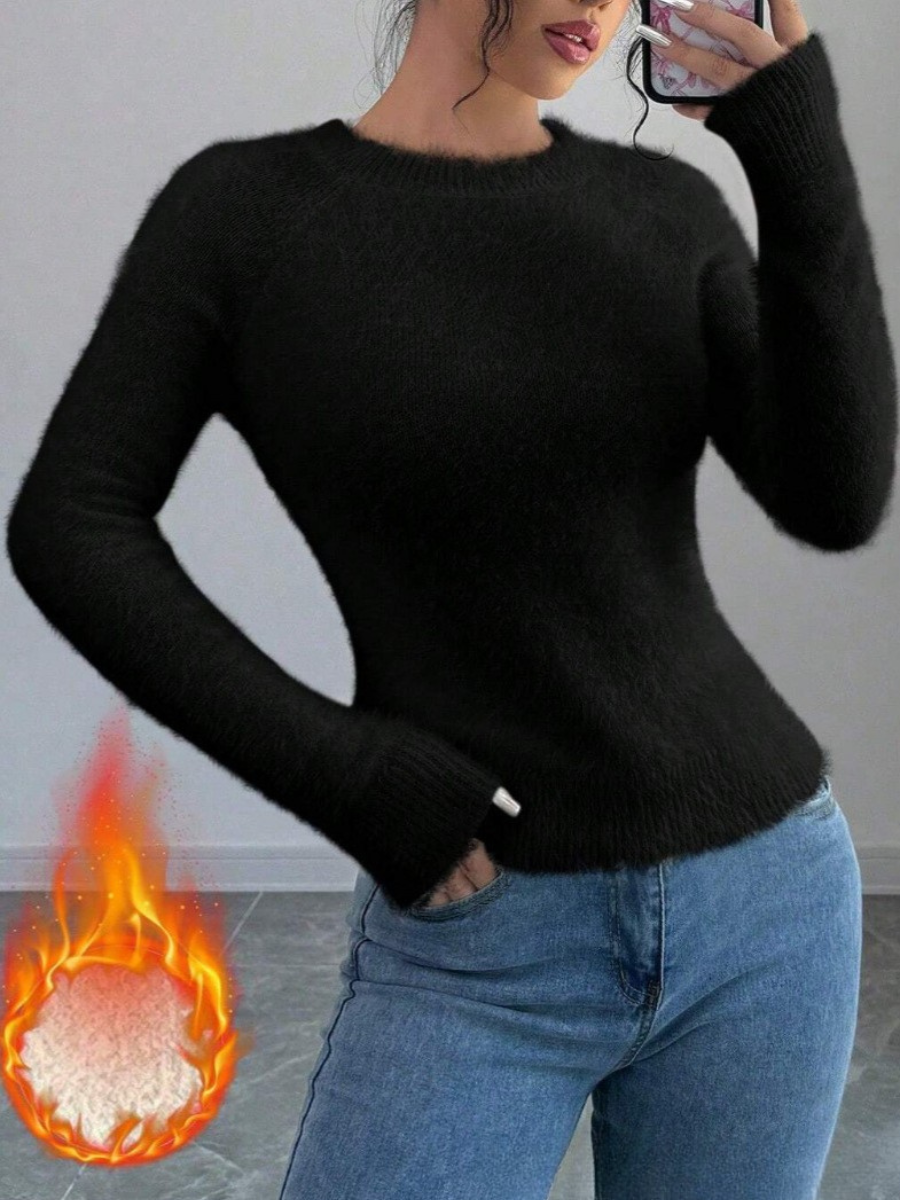 Damen Unifarben Nahtverarbeitung Winter Lässig Langarm Rundhals Pullover