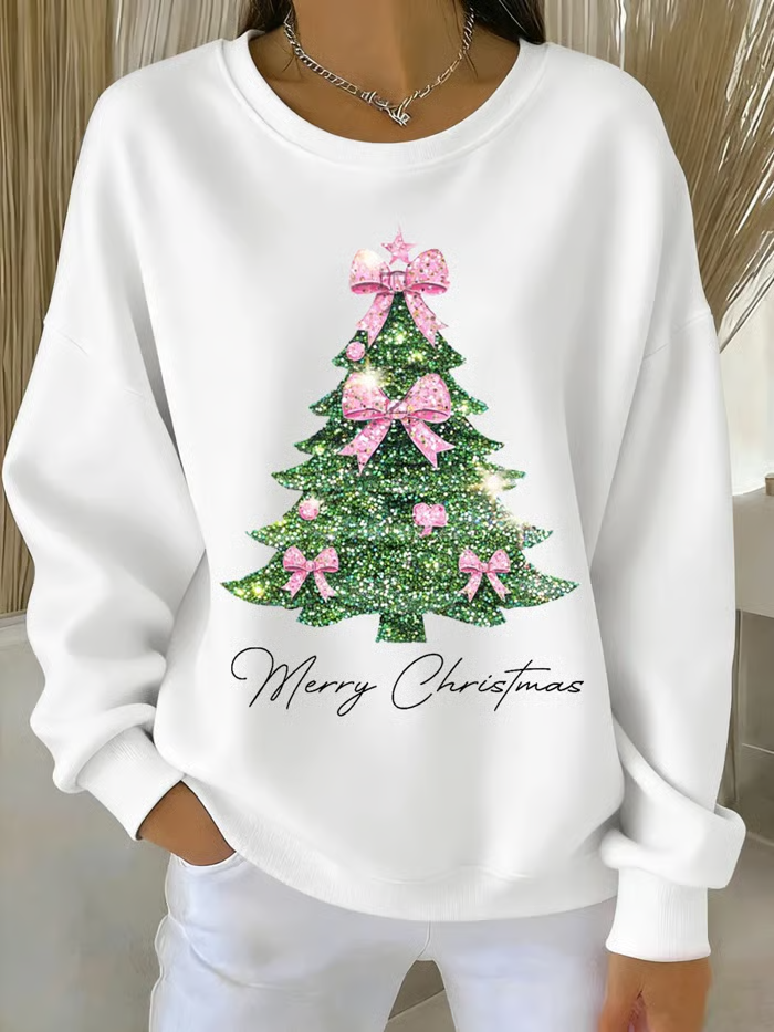 Damen Weihnachten Rundhals Print Lässig Frühling/Herbst Langarm Sweatshirt