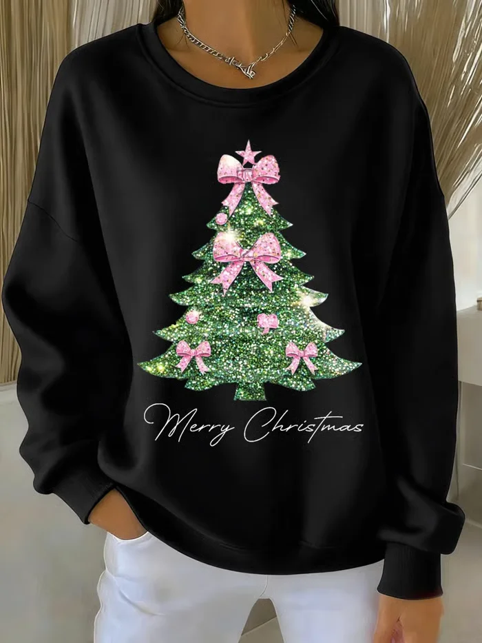 Damen Weihnachten Rundhals Print Lässig Frühling/Herbst Langarm Sweatshirt